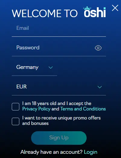 Oshi Casino Australia signup